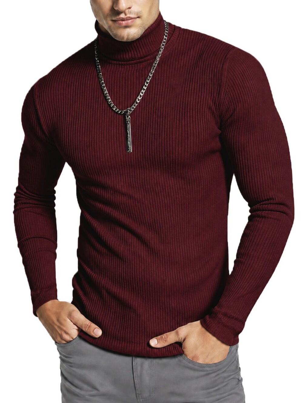 NY Threads Men’s XL Wine Red Ribbed Turtleneck Stretch Cotton Blend NWT